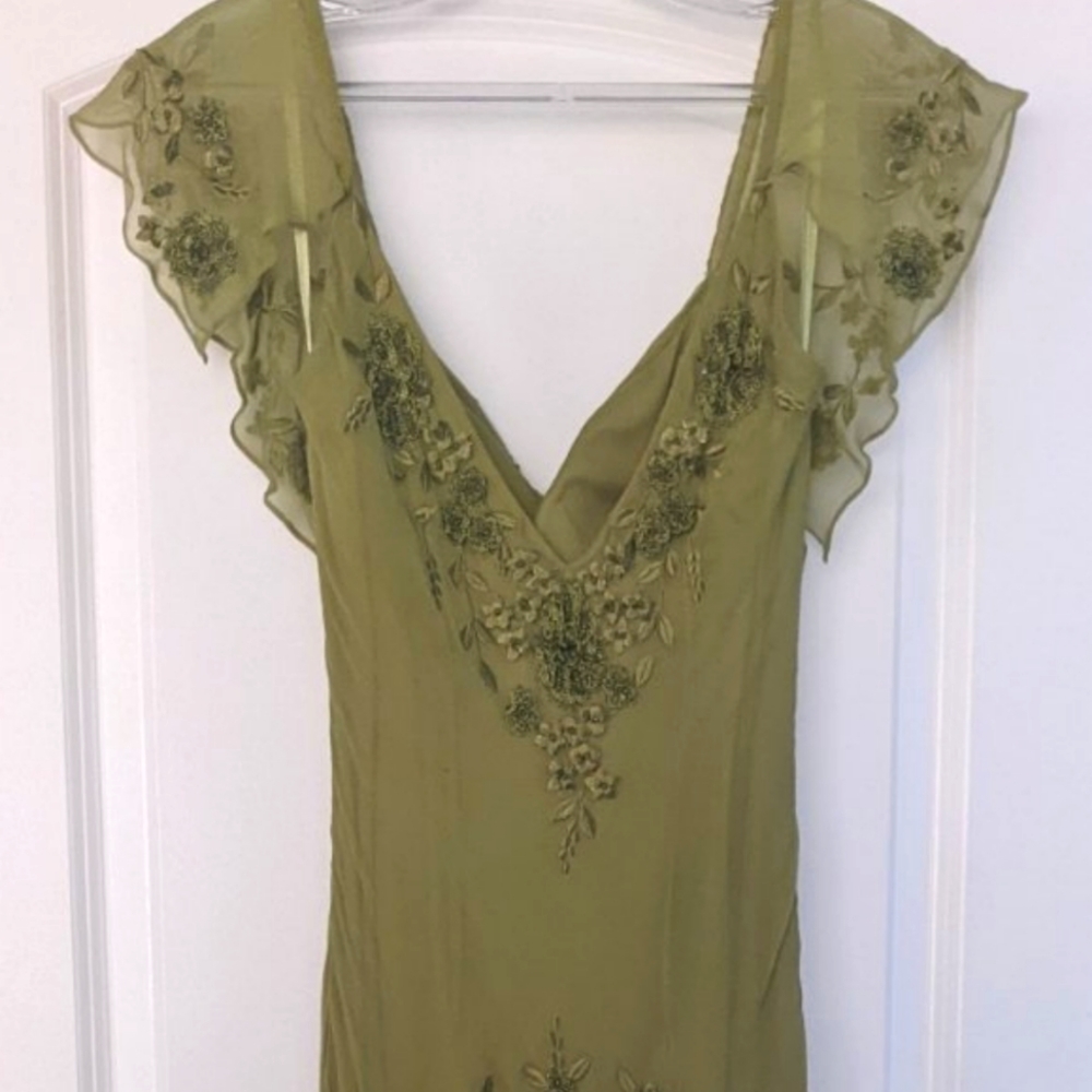 Green ruffled long dress